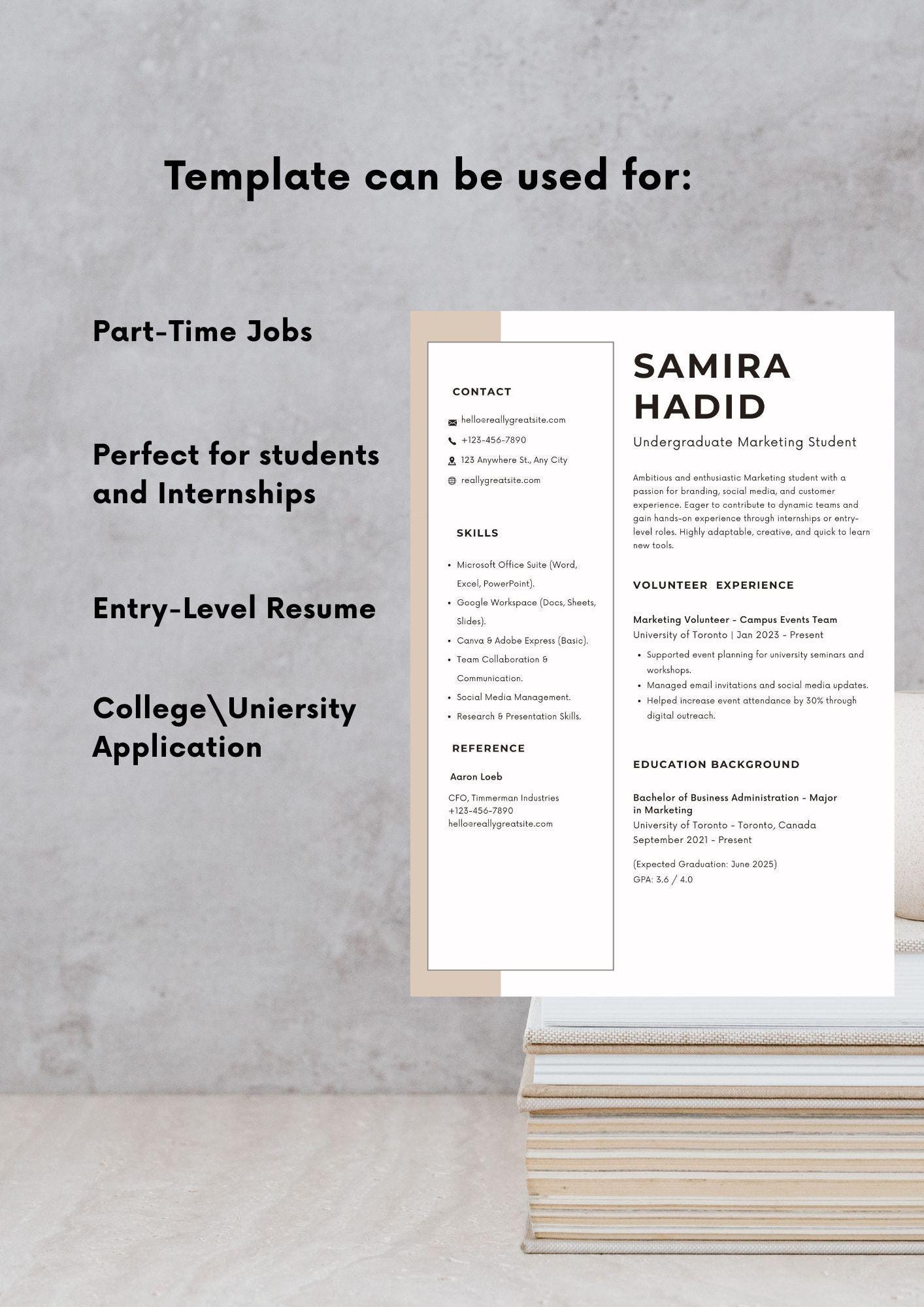 Modern Student Resume Template No Experience CV, Editable in Canva Etsy