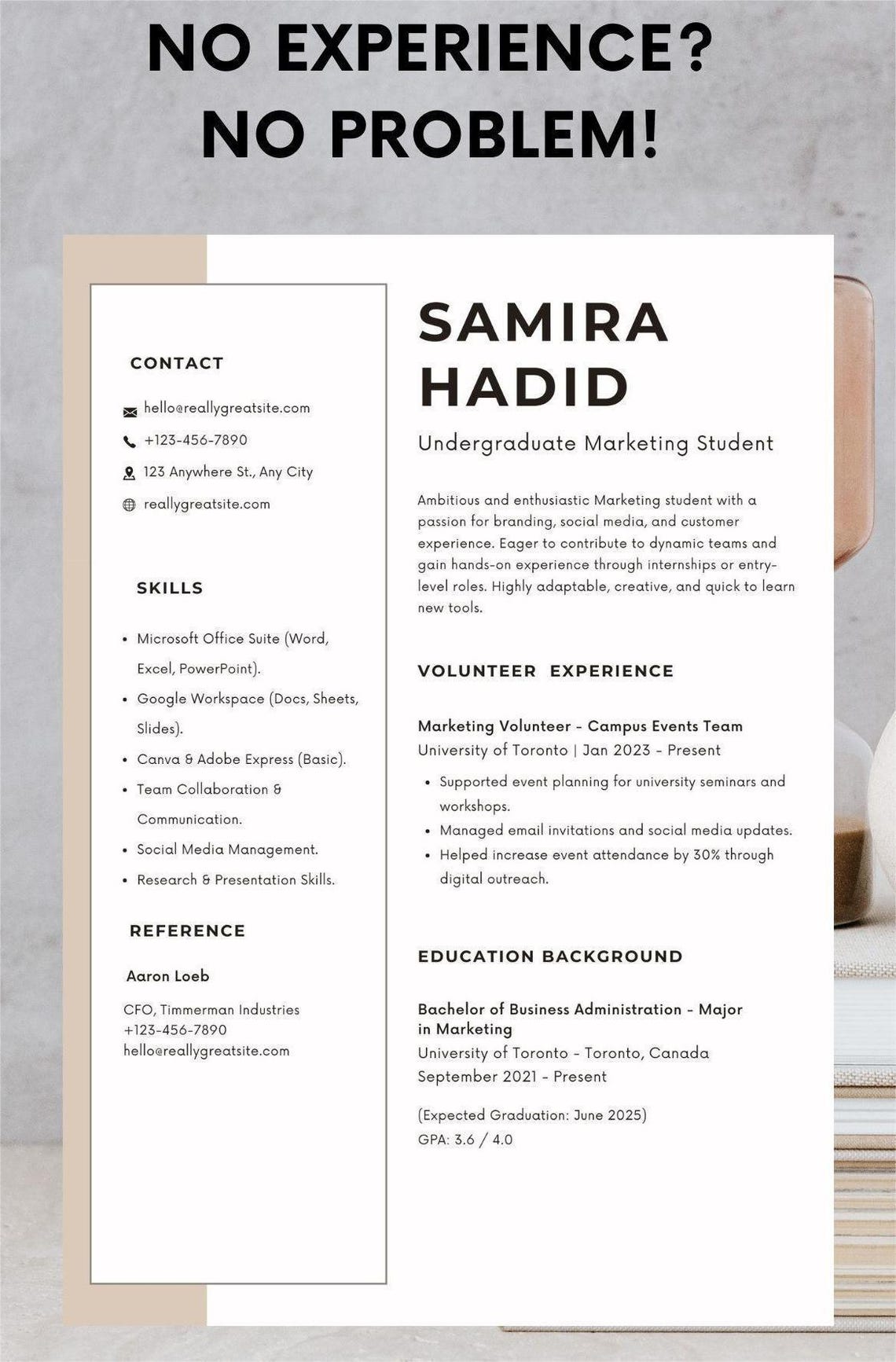 Modern Student Resume Template No Experience CV, Editable in Canva Etsy