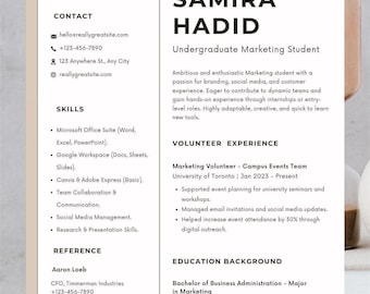 Student Resume Template Canva | No Experience CV, ATS Friendly, Editable, Cover Letter, Instant Download