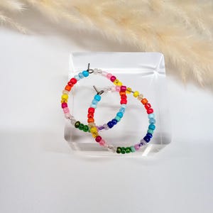 Multicolored pearl hoop earrings, rainbow pearl hoop earrings, small seed bead hoop earrings, hoop earrings