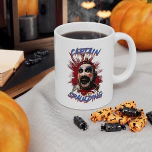 Captain Spaulding Horror Mug 11oz/15oz, Creepy Evil Clown Ceramic Coffee Cup Halloween Fans & Horror Lovers, Cult Classic Movie Character