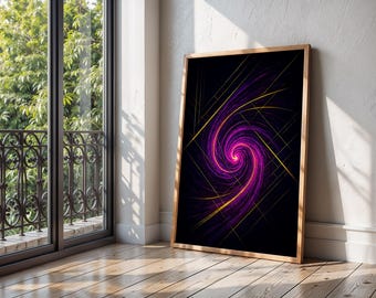 Futuristic Abstract Energy Swirl Print, Neon Wall Art, Digital Download