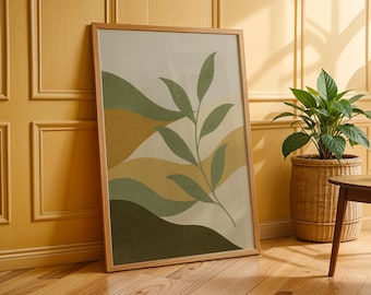 Boho Botanical Waves Print, Sage Green Abstract Art, Minimalist Wall Decor