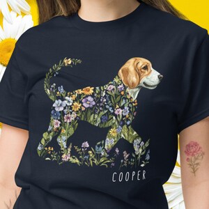 Beagle Floral T-Shirt with Custom Pet Name: Personalized Gift for Dog Moms & Dads