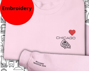 Embroidered Chicago Trip Memory Sweatshirt with Custom Text: Personalized Vacation Gift
