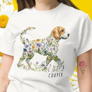 Beagle Dog Floral T-Shirt with Custom Pet Name: Personalized Gift for Dog Moms & Dads