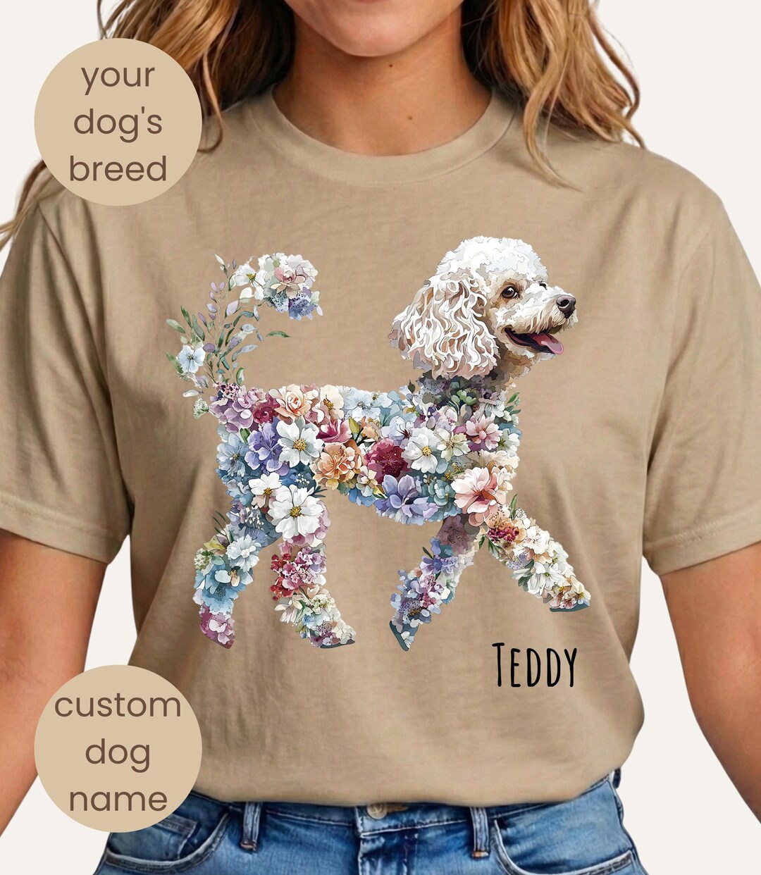Poodle Floral T-shirt With Custom Pet Name: Personalized Gift for Dog ...