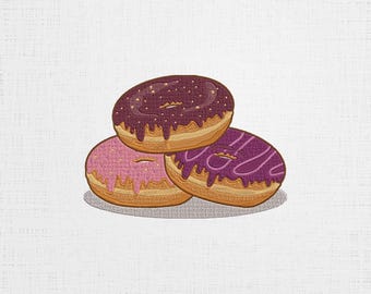 Embroidered Donut - Chocolate Sprinkle - Dessert Embroidery DIY Craft Sweet Design - 6 Sizes