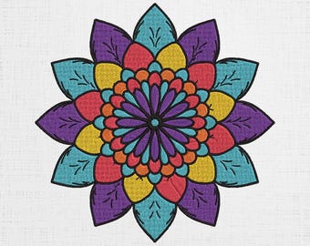 Colorful Mandala Embroidery - Multicolor Machine Embroidery - Floral Stitch Design - 5 Sizes