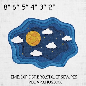 Celestial Night Sky Machine Embroidery - Moon and Stars Embroidery - Dreamy Night Pattern - 6 Sizes