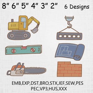 Construction Tools Embroidery Design Set: 6 Sizes (Digital Download)