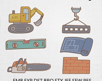 Set di disegni da ricamo per strumenti da costruzione: 6 misure (download digitale)