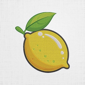 Pode incluir: Um limão amarelo com uma folha verde. O limão tem um contorno branco e uma superfície texturizada.