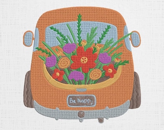 Retro Floral Van Embroidery Design - 5 Sizes (Digital Download)