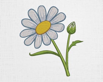Disegno per ricamo di fiori di camomilla: file per macchina botanica (6 dimensioni)