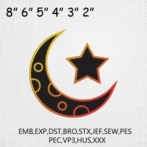 Moon and Star Embroidery Design: Celestial Machine File (6 Sizes, Digital Download)