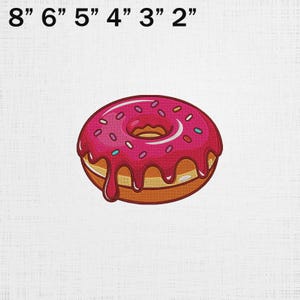 Donut Stickdatei - Kawaii Regenbogen Sprinkles Pink Donut (Digitaler Download) - 6 Größen
