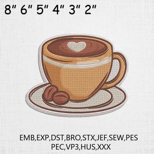 Kaffeälskarebroderi, kaffekoppbroderi, söt cafémaskinmapp, 6 storlekar