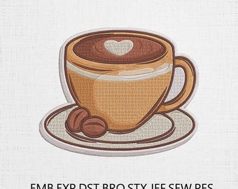 Coffee Lover Embroidery, Coffee Cup Embroidery, Cute Cafe Machine File, 6 Sizes