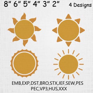 Sun Embroidery Design Set | 4 Sun Applique Patterns | Summer Machine File | 6 Sizes