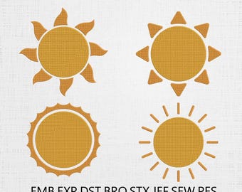 Sun Embroidery Design Set | 4 Sun Applique Patterns | Summer Machine File | 6 Sizes