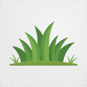 Peut inclure: Un patch d'herbe verte avec un sommet arrondi et des lames pointues. L'herbe est d'un vert vif et est disposée de manière symétrique.