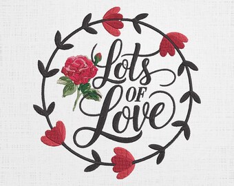 Lots of Love Embroidery Design: Heart Wreath Pattern (6 Sizes) (Digital Download)