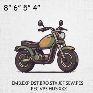 Motorcycle Embroidery - Biker Machine File - Retro Cruiser Bike Pattern - 4 Sizes