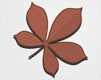 Autumn Leaf Embroidery Design: Flat Style Art Patch (6 Sizes) (Digital Download)