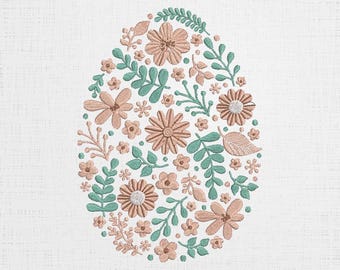 Floral Egg Embroidery Design: Spring Flower Pattern (6 Sizes) (Digital Download)