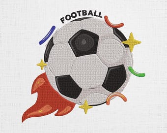 Flaming Football Embroidery Design: Kids Soccer Ball Machine File (6 Sizes)