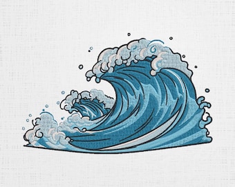 Embroidered Ocean Wave Applique: Blue Wave Patch (5 Sizes) (Digital Download)