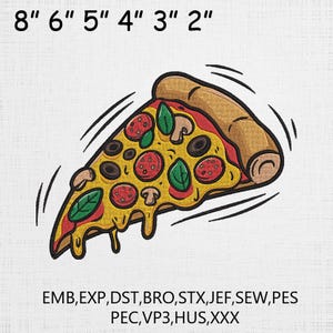 Pizzabitbroderi - Foodie-maskinfil - Roligt pizzamönster - 6 storlekar