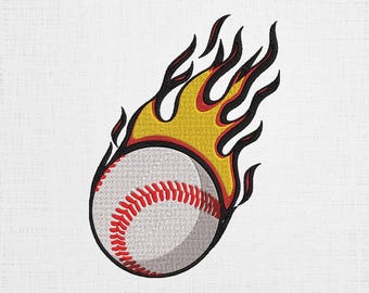 Flaming Baseball Embroidery Design: Fireball Stitch Pattern (6 Sizes) (Digital Download)