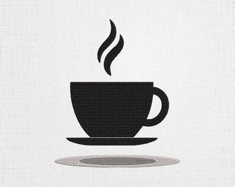 Coffee Cup Embroidery Design: Coffee Lover Machine File (6 Sizes)
