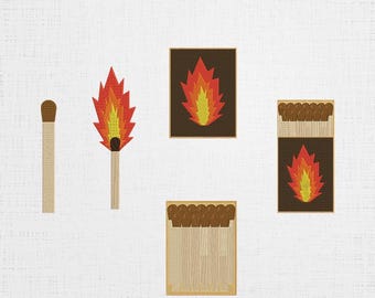 Match Box Embroidery Set , Fire Bundle Embroidery Design (Instant Download)
