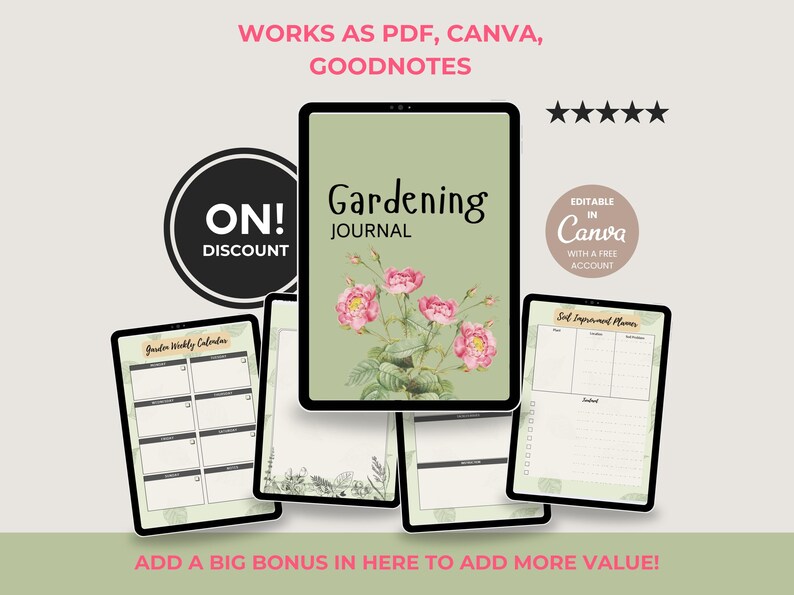 Editable Gardening Planner, Printable Garden Journal, Canva Template ...