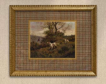 Autumn Hunt Framed Art – Vintage Hunting Dogs, Pheasants, Fall Decor