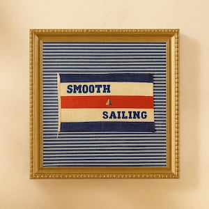 Smooth Sailing - Framed - Vintage Nautical Flag Giclee Print - 8x8" - Coastal, Cottage, Nursery, Boys Room