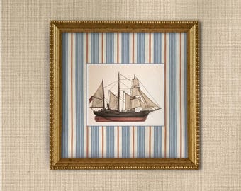 Vintage Sailboat II - Framed, Stripped, 8 x 8", Coastal, Boys Room, Cottage