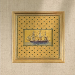 Vintage Sailboat Giclée - Framed - 8 x 8" Nautical, Coastal, Beach House, Cottage Gold Lined