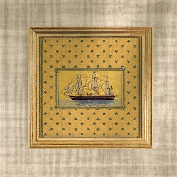Vintage Sailboat Giclée - Framed - 8 x 8" Nautical, Coastal, Beach House, Cottage