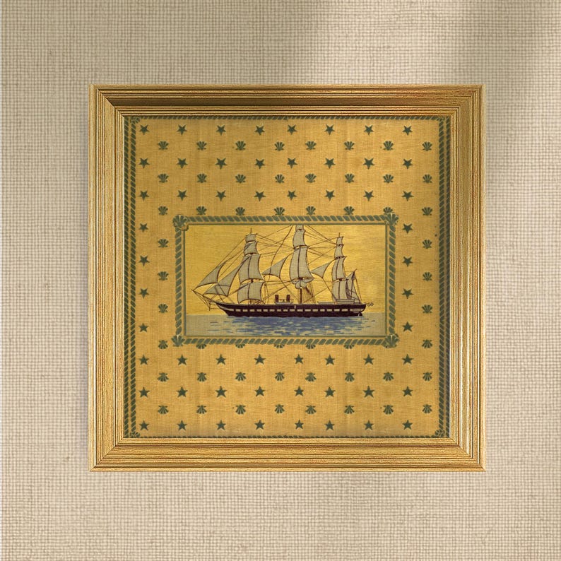 Vintage Sailboat Giclée - Framed - 8 x 8" Nautical, Coastal, Beach House, Cottage Gold Lined