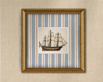 Vintage Sailboat III - Framed, Stripped, 8 x 8", Coastal, Boys Room, Cottage