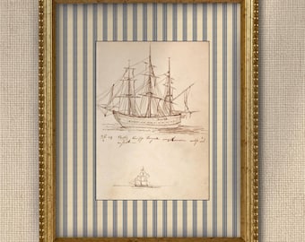 Vintage Sailboat Sketch III - Framed - 8 x 10" - Historical Art, Home Decor, STEM Art, Boys Room
