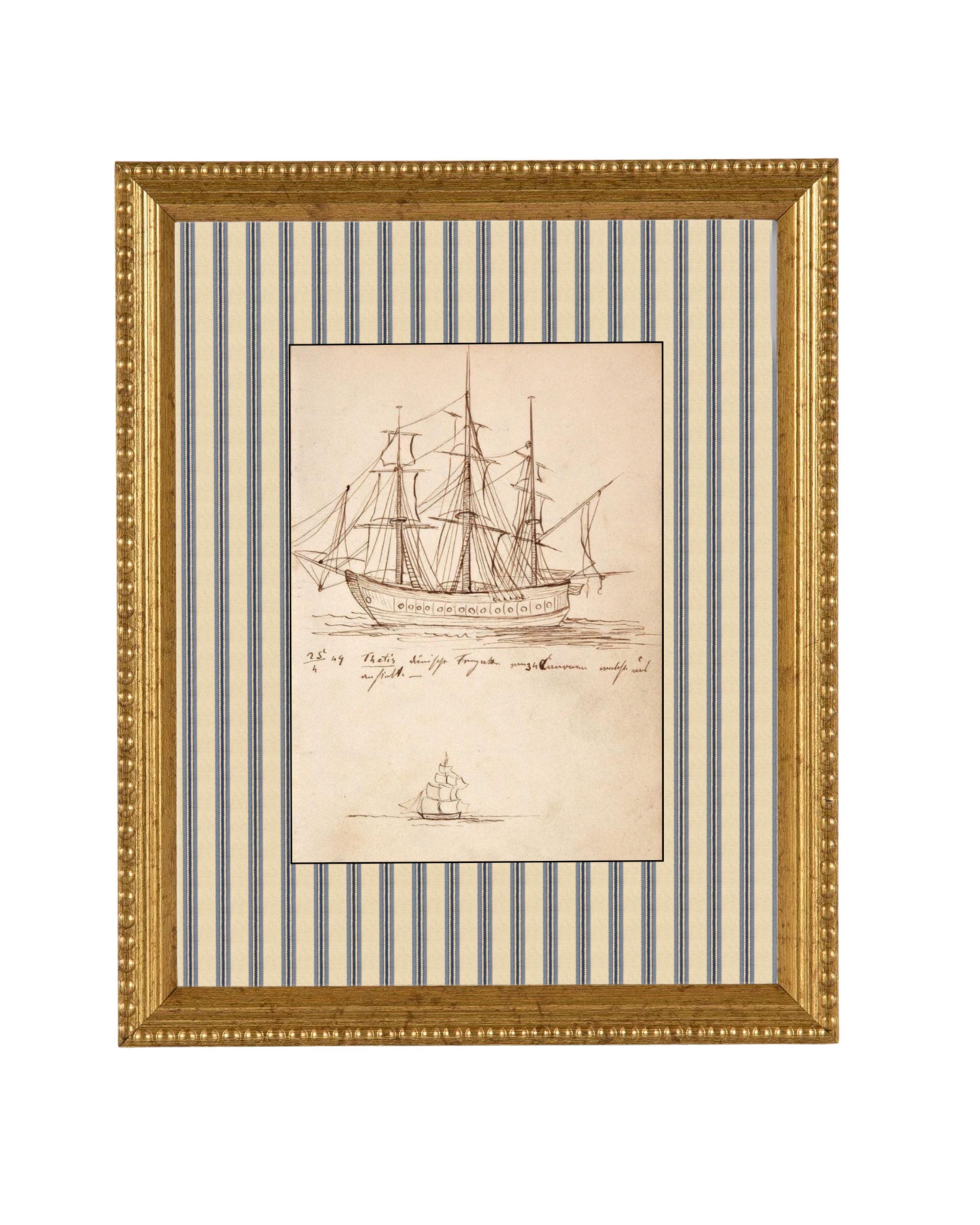 Vintage Sailboat Sketch III - Framed - 8 x 10" - Historical Art, Home Decor, STEM Art, Boys Room