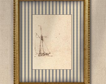 Vintage Sailboat Sketch II Giclee Print - Framed - 8 x 10" - Historical Art, Home Decor, STEM Art, Boys Room