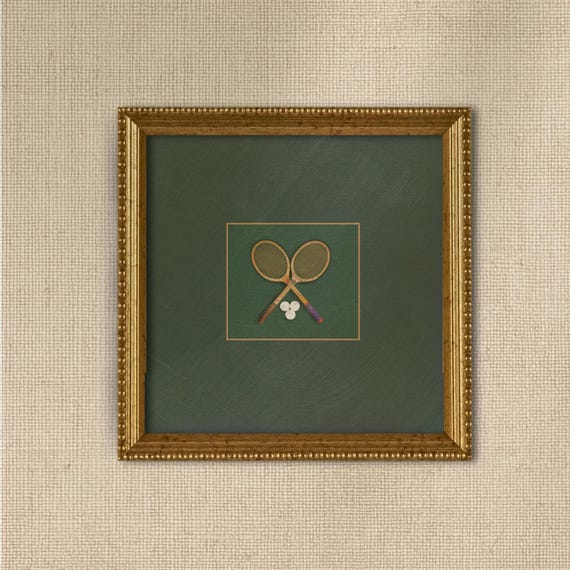 Doubles up - Tennis - Framed, 8 x 8", Original Art, Tennis art, vintage art, country club decor, home decor