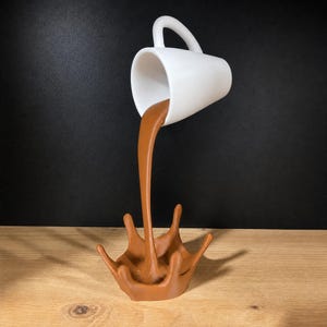 Flytande kaffekopp 3D-tryckt skulptur – optisk illusionsdekor (22 cm), handgjord present till kaffeälskare och heminredning