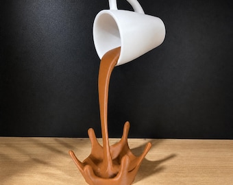 Floating Coffee Cup 3D Printed Sculpture – Optical Illusion Decor (22 cm), Handmade Gift for Coffee Lovers & Home Display
